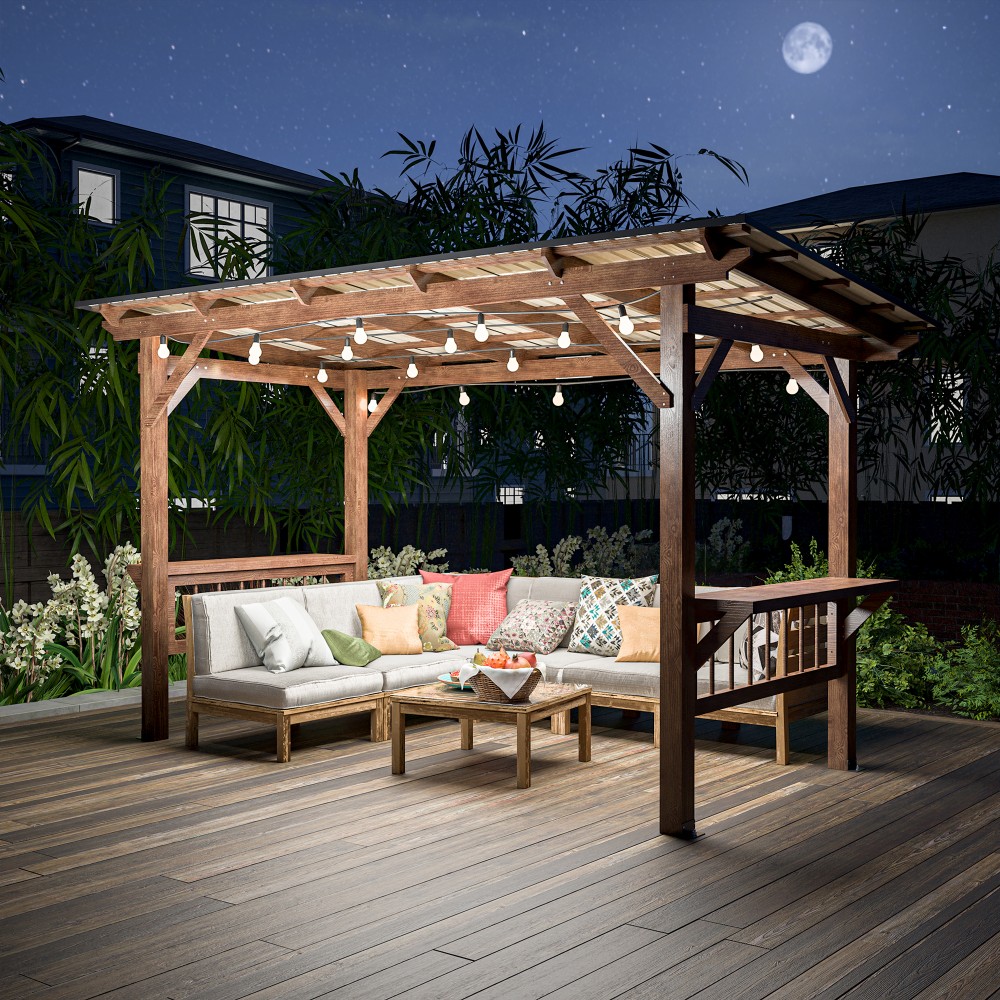 Outdoor Furniture Gazebo - ！@13' X 6.5' Modern Wooden Pergola